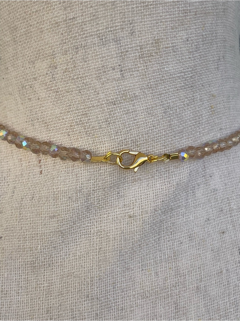 Green Aventurine Gold Tone Wire Wrap Necklace on Champagne Glass Beads  Handmade - Picture 5 of 5